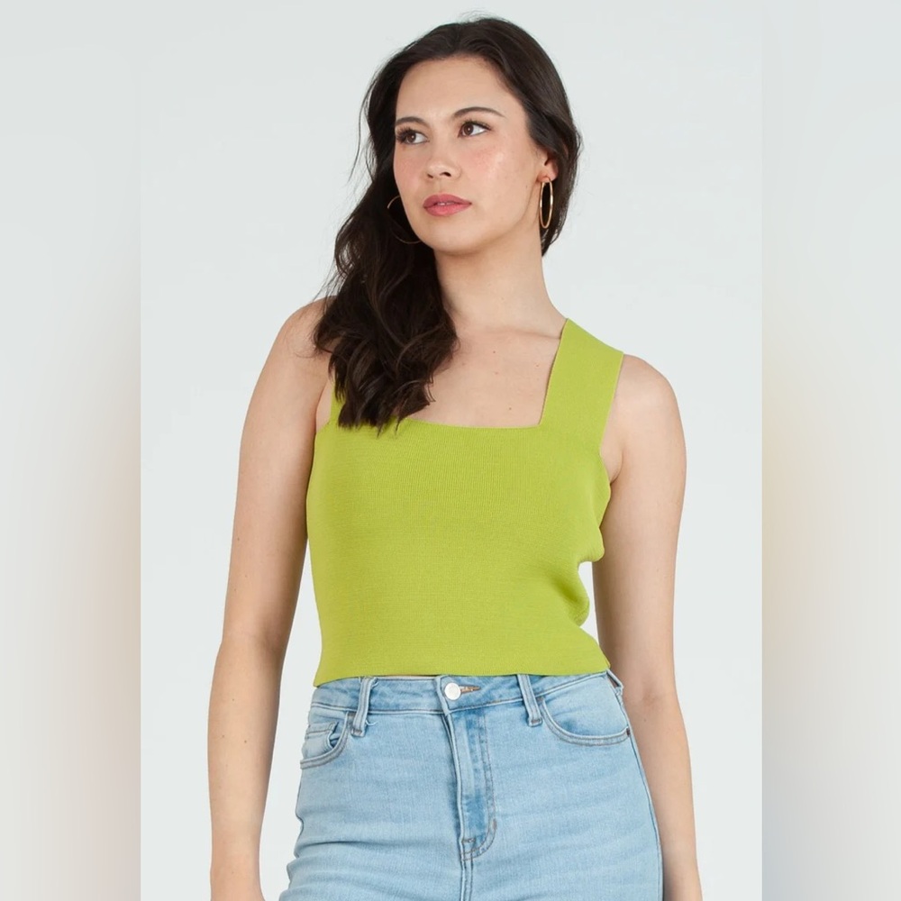 JOSEPH A. Square-Neck Tank Top in Lime Olive Green